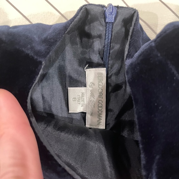 Bergdorf Goodman Navy Velveteen Drop Waist Dress - Picture 3 of 11